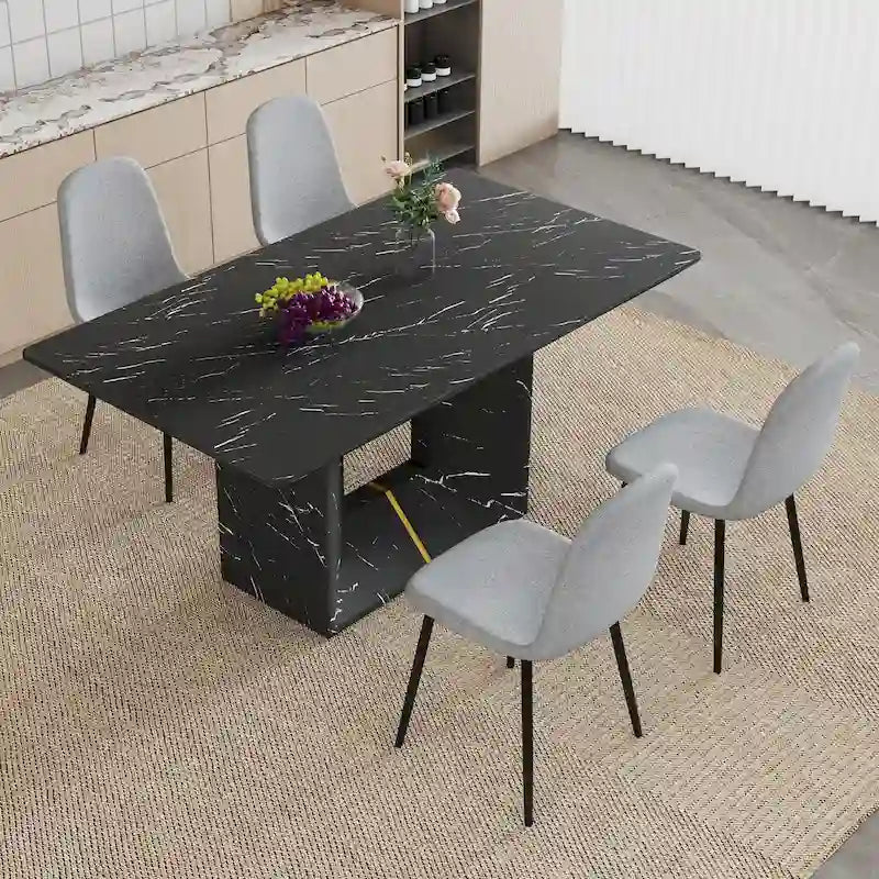 Ensemble de salle à manger 5 pièces, table de cuisine avec pieds carrés en forme de O, 4 chaises de salle à manger rembourrées pour 4 personnes