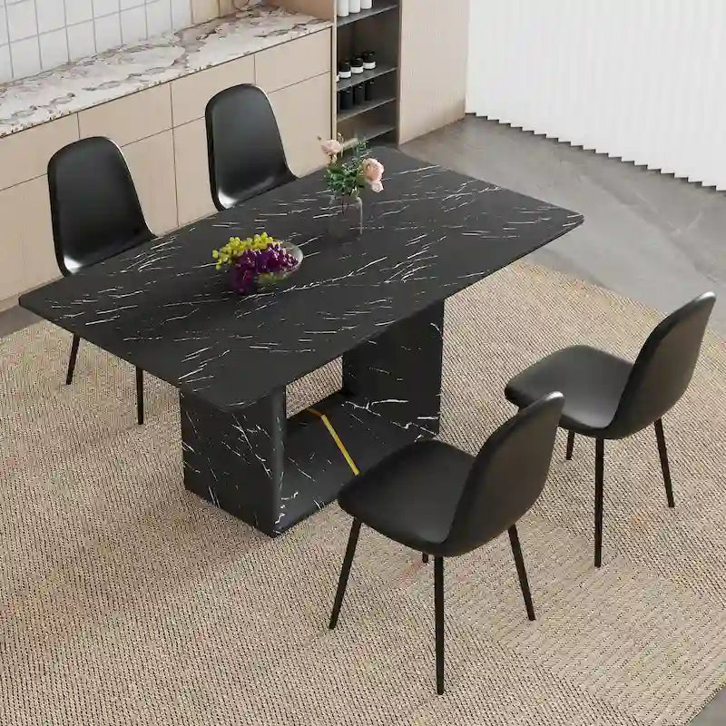 Ensemble de salle à manger 5 pièces, table de cuisine avec pieds carrés en forme de O, 4 chaises de salle à manger rembourrées pour 4 personnes