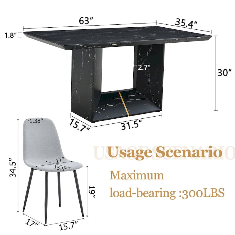 Ensemble de salle à manger 5 pièces, table de cuisine avec pieds carrés en forme de O, 4 chaises de salle à manger rembourrées pour 4 personnes