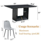 Ensemble de salle à manger 5 pièces, table de cuisine avec pieds carrés en forme de O, 4 chaises de salle à manger rembourrées pour 4 personnes