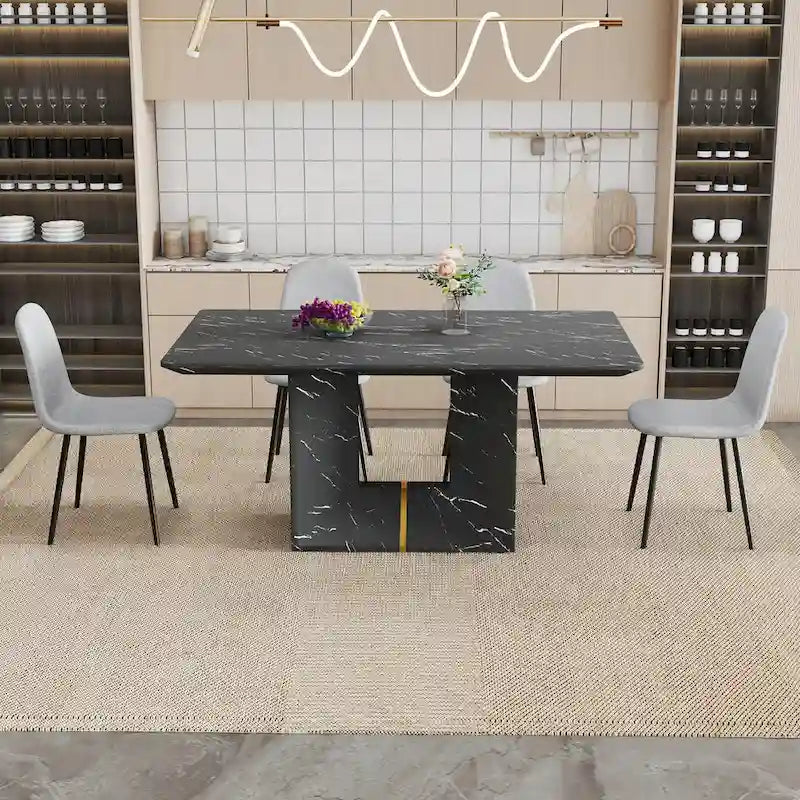 Ensemble de salle à manger 5 pièces, table de cuisine avec pieds carrés en forme de O, 4 chaises de salle à manger rembourrées pour 4 personnes