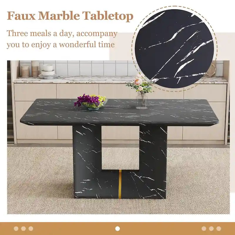 Ensemble de salle à manger 5 pièces, table de cuisine avec pieds carrés en forme de O, 4 chaises de salle à manger rembourrées pour 4 personnes