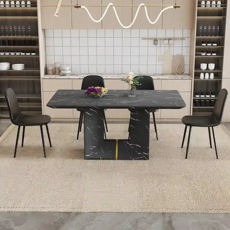 Ensemble de salle à manger 5 pièces, table de cuisine avec pieds carrés en forme de O, 4 chaises de salle à manger rembourrées pour 4 personnes