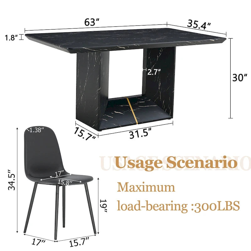 Ensemble de salle à manger 5 pièces, table de cuisine avec pieds carrés en forme de O, 4 chaises de salle à manger rembourrées pour 4 personnes