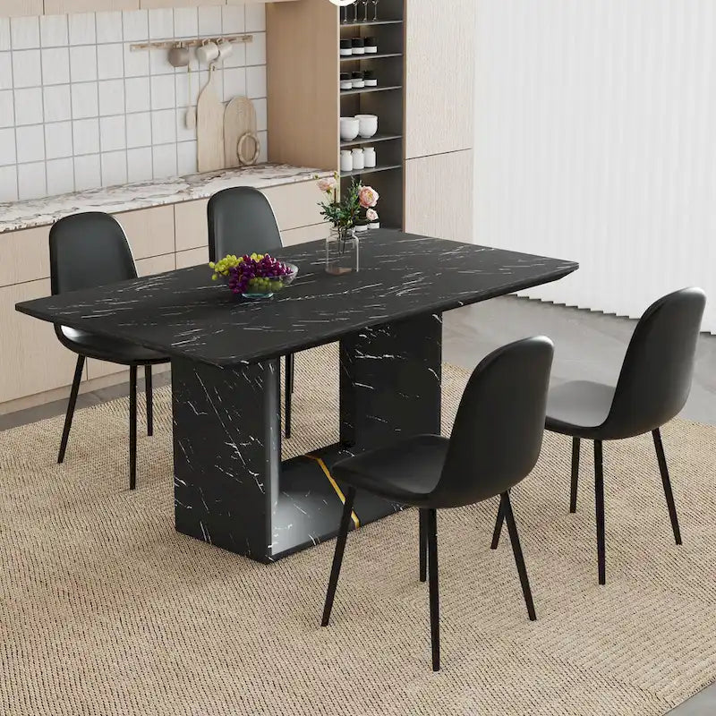 Ensemble de salle à manger 5 pièces, table de cuisine avec pieds carrés en forme de O, 4 chaises de salle à manger rembourrées pour 4 personnes
