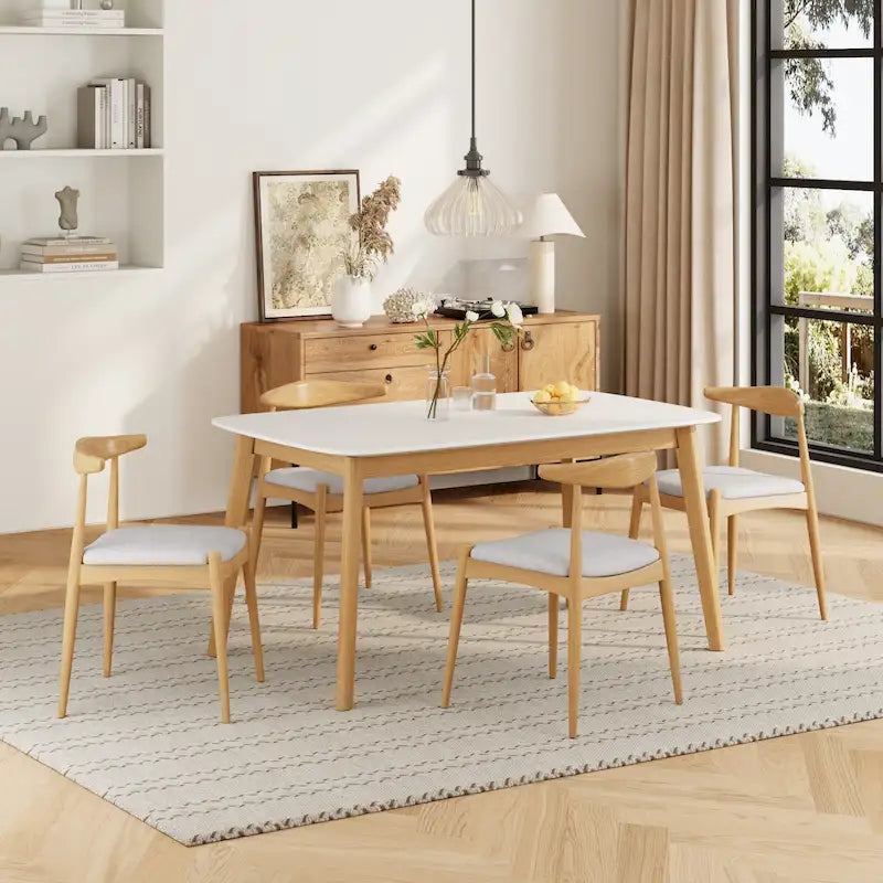 Ensemble de salle à manger 5 pièces en bois, comprenant une table à manger rectangulaire et 4 chaises rembourrées, pour la maison ou l'appartement
