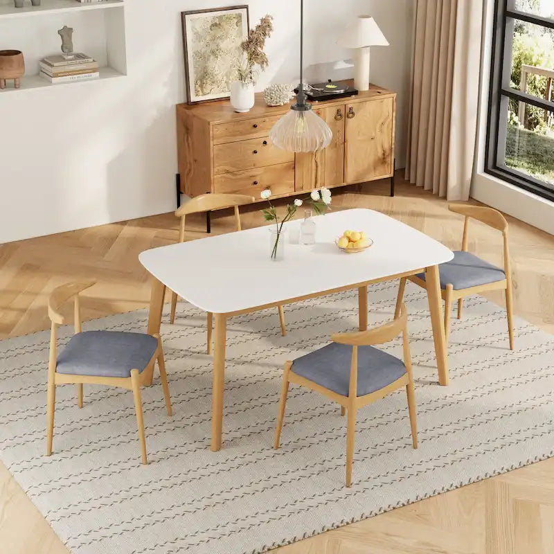 Ensemble de salle à manger 5 pièces en bois, comprenant une table à manger rectangulaire et 4 chaises rembourrées, pour la maison ou l'appartement