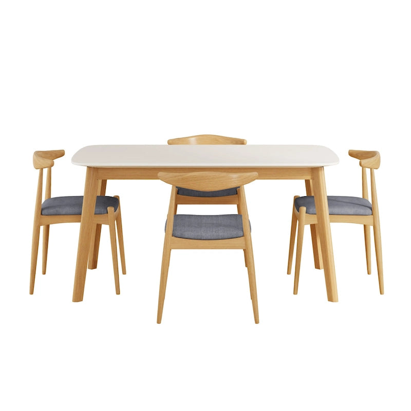 Ensemble de salle à manger 5 pièces en bois, comprenant une table à manger rectangulaire et 4 chaises rembourrées, pour la maison ou l'appartement