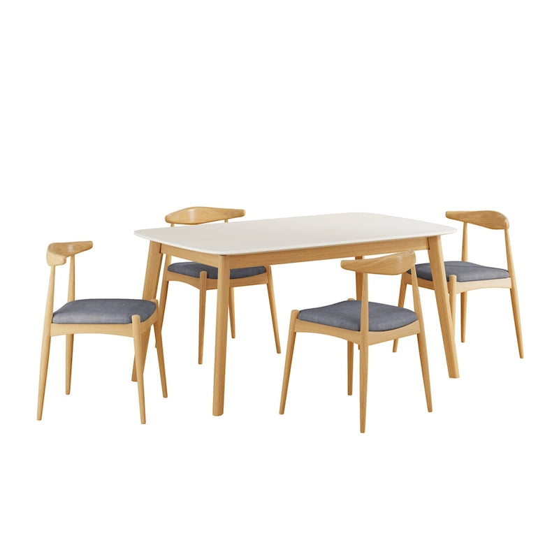Ensemble de salle à manger 5 pièces en bois, comprenant une table à manger rectangulaire et 4 chaises rembourrées, pour la maison ou l'appartement