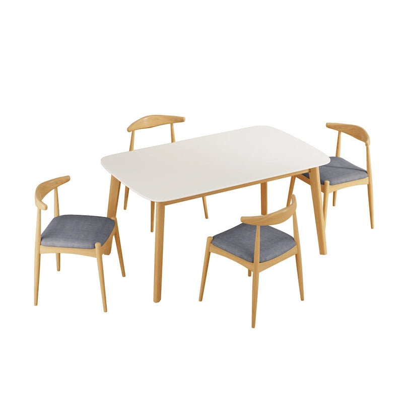 Ensemble de salle à manger 5 pièces en bois, comprenant une table à manger rectangulaire et 4 chaises rembourrées, pour la maison ou l'appartement