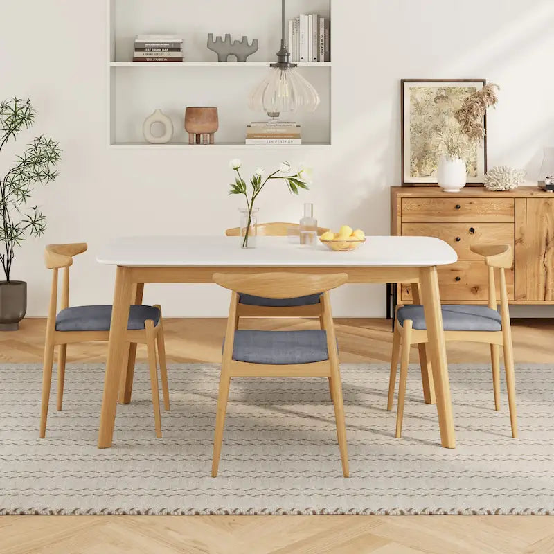 Ensemble de salle à manger 5 pièces en bois, comprenant une table à manger rectangulaire et 4 chaises rembourrées, pour la maison ou l'appartement