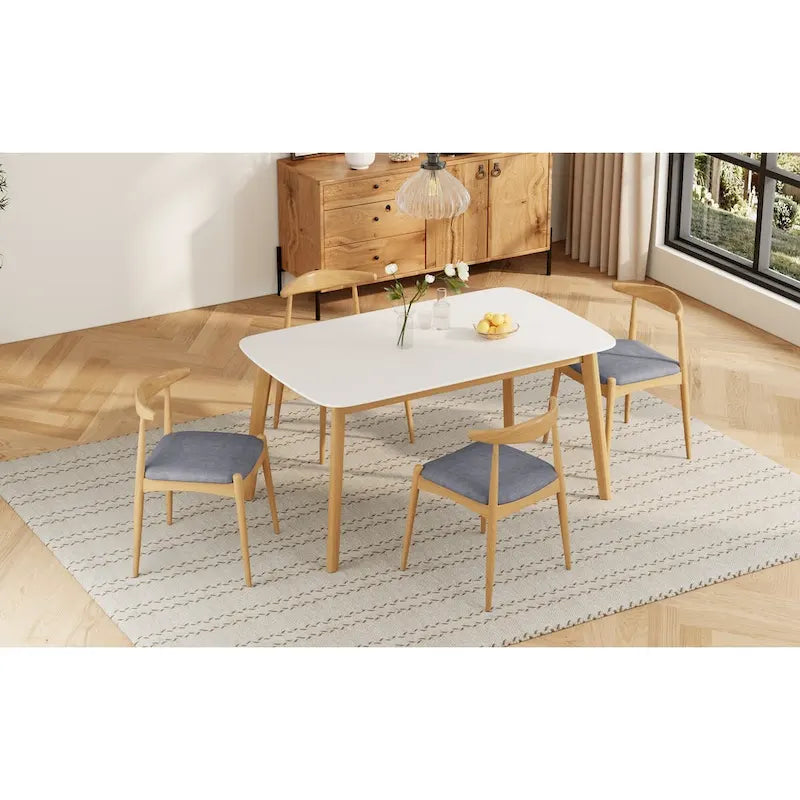 Ensemble de salle à manger 5 pièces en bois, comprenant une table à manger rectangulaire et 4 chaises rembourrées, pour la maison ou l'appartement