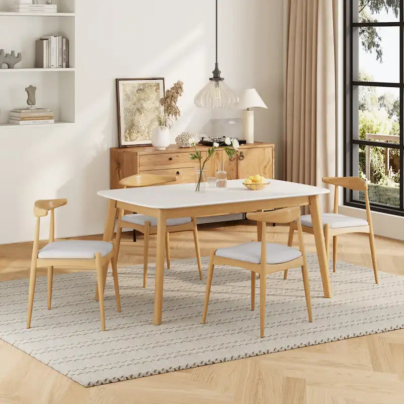 Ensemble de salle à manger 5 pièces en bois, comprenant une table à manger rectangulaire et 4 chaises rembourrées, pour la maison ou l'appartement