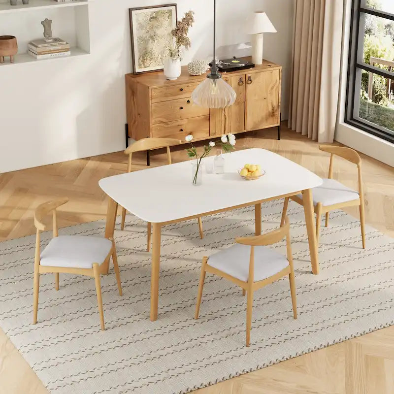 Ensemble de salle à manger 5 pièces en bois, comprenant une table à manger rectangulaire et 4 chaises rembourrées, pour la maison ou l'appartement