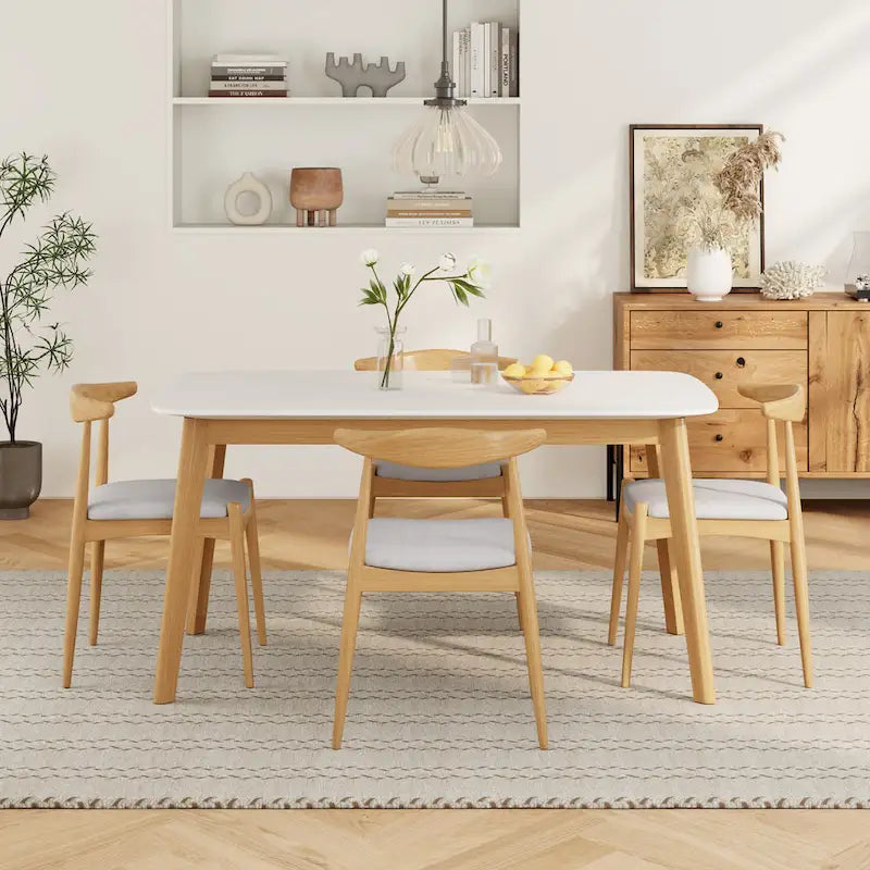 Ensemble de salle à manger 5 pièces en bois, comprenant une table à manger rectangulaire et 4 chaises rembourrées, pour la maison ou l'appartement