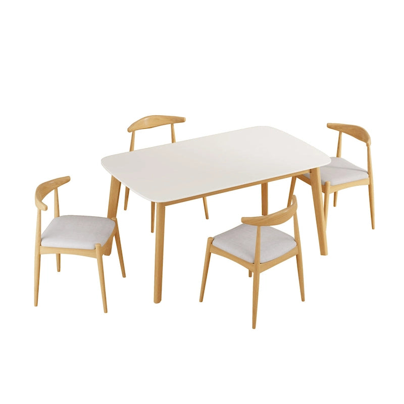 Ensemble de salle à manger 5 pièces en bois, comprenant une table à manger rectangulaire et 4 chaises rembourrées, pour la maison ou l'appartement