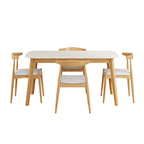 Ensemble de salle à manger 5 pièces en bois, comprenant une table à manger rectangulaire et 4 chaises rembourrées, pour la maison ou l'appartement