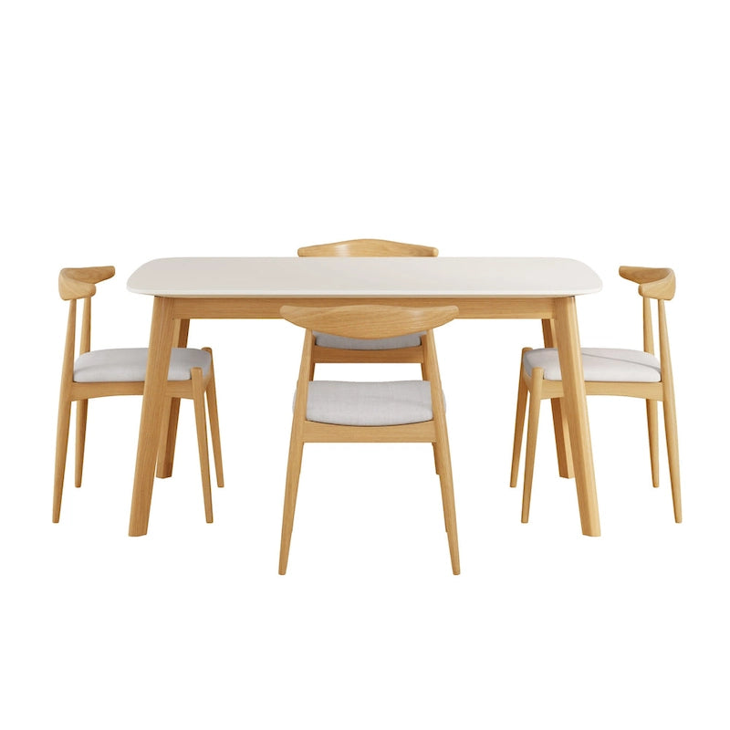 Ensemble de salle à manger 5 pièces en bois, comprenant une table à manger rectangulaire et 4 chaises rembourrées, pour la maison ou l'appartement