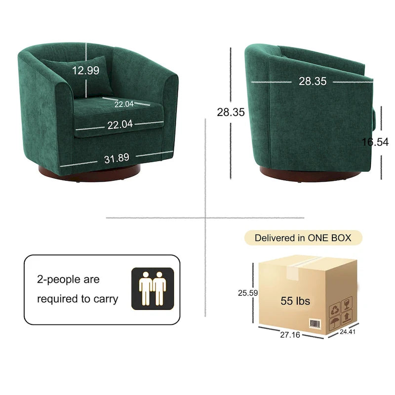Fauteuil pivotant en chenille avec rotation à 360° et base en bois