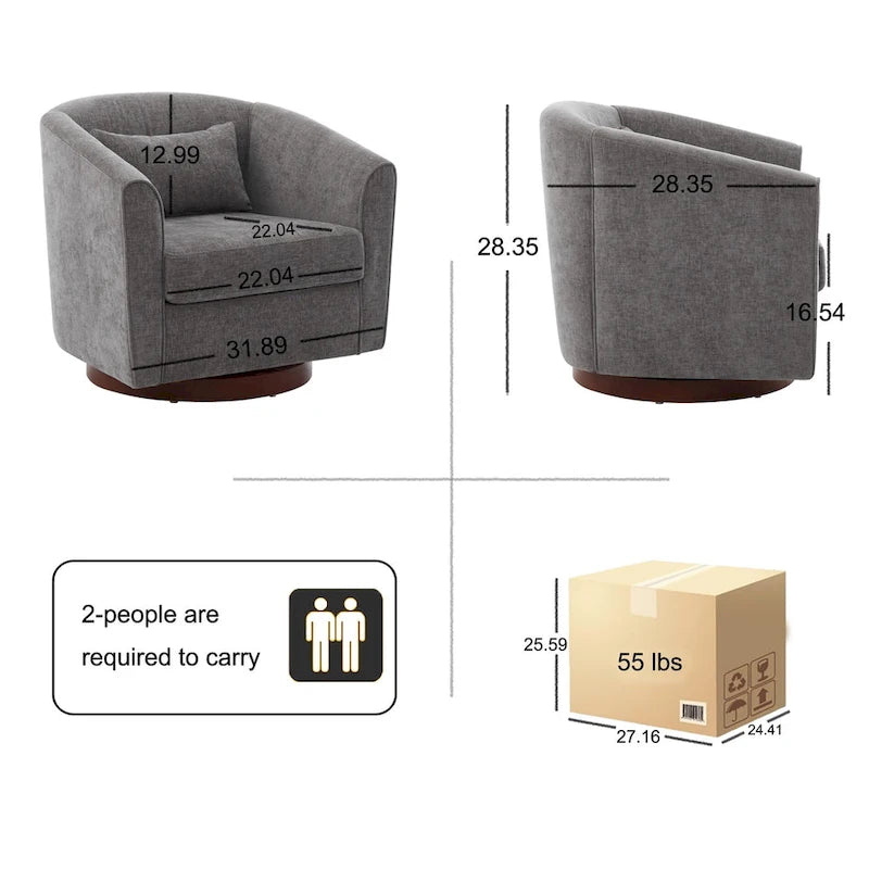 Fauteuil pivotant en chenille avec rotation à 360° et base en bois