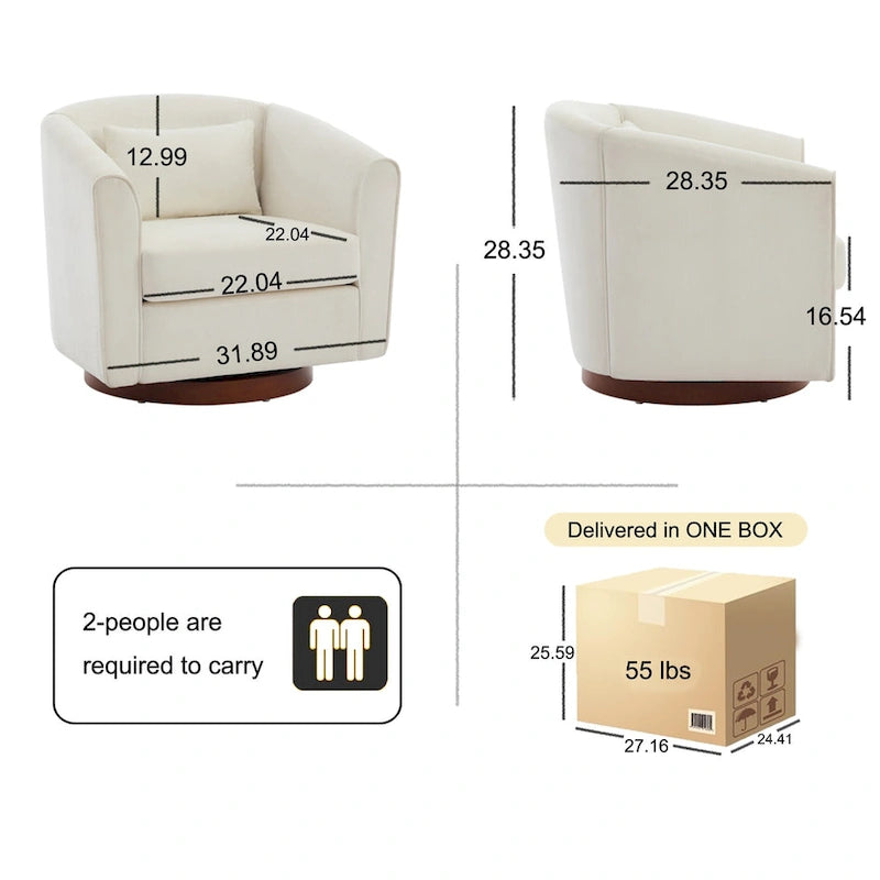 Fauteuil pivotant en chenille avec rotation à 360° et base en bois