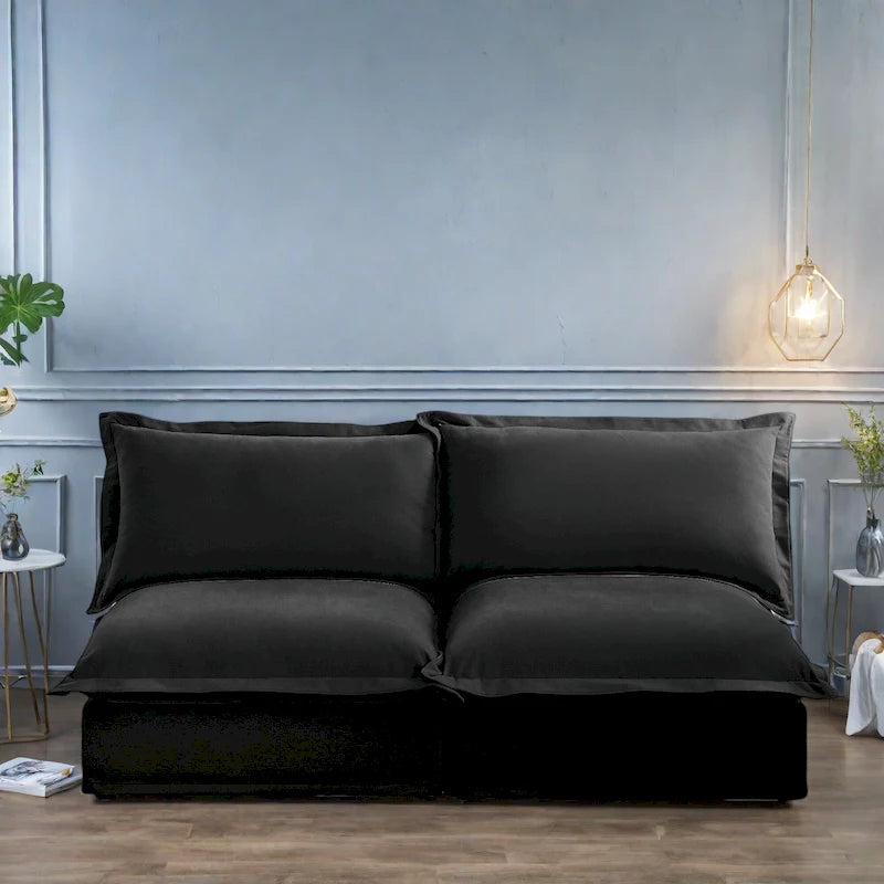 73,2 Canapé modulaire trois places en chenille avec housses amovibles lavables et plusieurs coussins