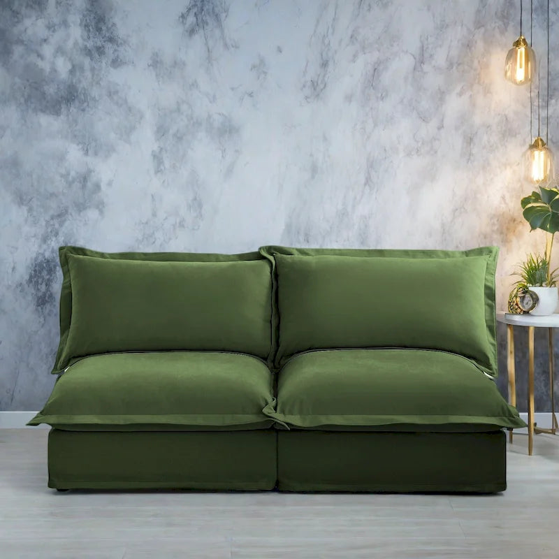 73,2 Canapé modulaire trois places en chenille avec housses amovibles lavables et plusieurs coussins