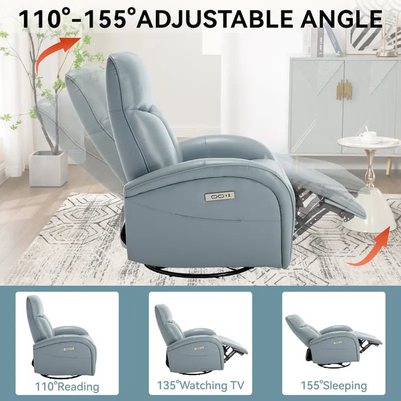 Fauteuil inclinable électrique pivotant et à bascule en cuir véritable 270 pour personnes âgées, canapé simple de salon avec support lombaire et accoudoirs roulés