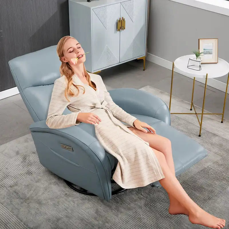 Fauteuil inclinable électrique pivotant et à bascule en cuir véritable 270 pour personnes âgées, canapé simple de salon avec support lombaire et accoudoirs roulés