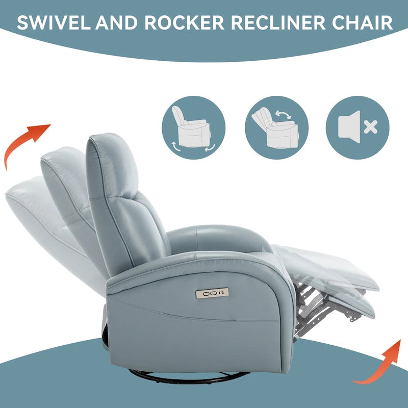 Fauteuil inclinable électrique pivotant et à bascule en cuir véritable 270 pour personnes âgées, canapé simple de salon avec support lombaire et accoudoirs roulés