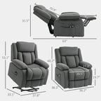 Fauteuil inclinable releveur électrique HOMCOM pour personnes âgées avec massage et chaleur, fauteuil de massage en tissu avec télécommandes
