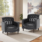 Lot de 2 fauteuils d'appoint capitonnés en cuir végétalien, fauteuil avec clous décoratifs
