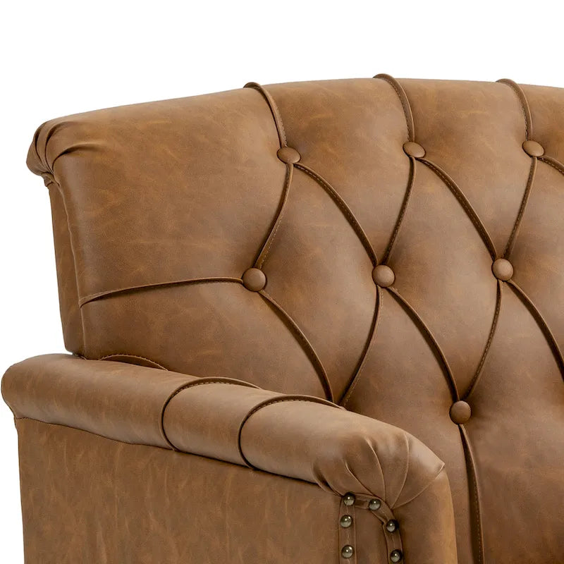 Lot de 2 fauteuils d'appoint capitonnés en cuir végétalien, fauteuil avec clous décoratifs