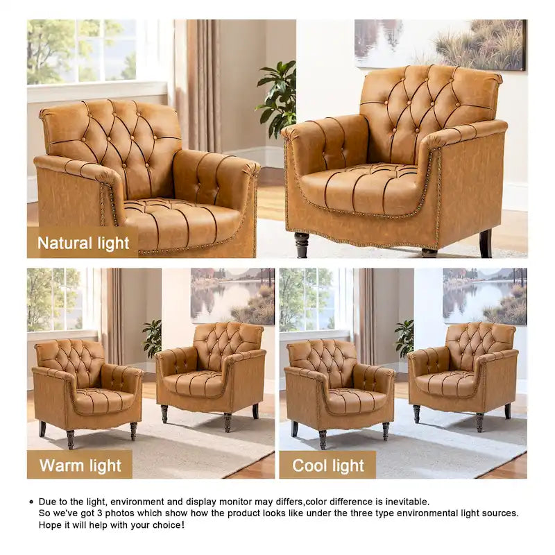 Lot de 2 fauteuils d'appoint capitonnés en cuir végétalien, fauteuil avec clous décoratifs