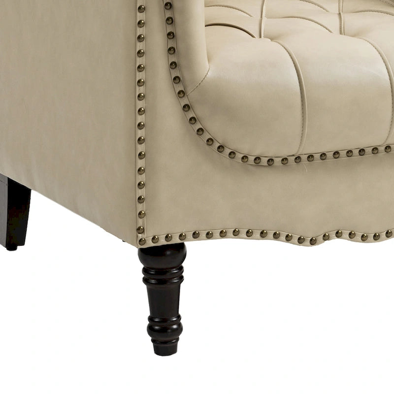 Lot de 2 fauteuils d'appoint capitonnés en cuir végétalien, fauteuil avec clous décoratifs