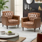 Lot de 2 fauteuils d'appoint capitonnés en cuir végétalien, fauteuil avec clous décoratifs