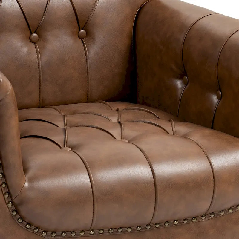 Lot de 2 fauteuils d'appoint capitonnés en cuir végétalien, fauteuil avec clous décoratifs