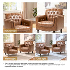 Lot de 2 fauteuils d'appoint capitonnés en cuir végétalien, fauteuil avec clous décoratifs