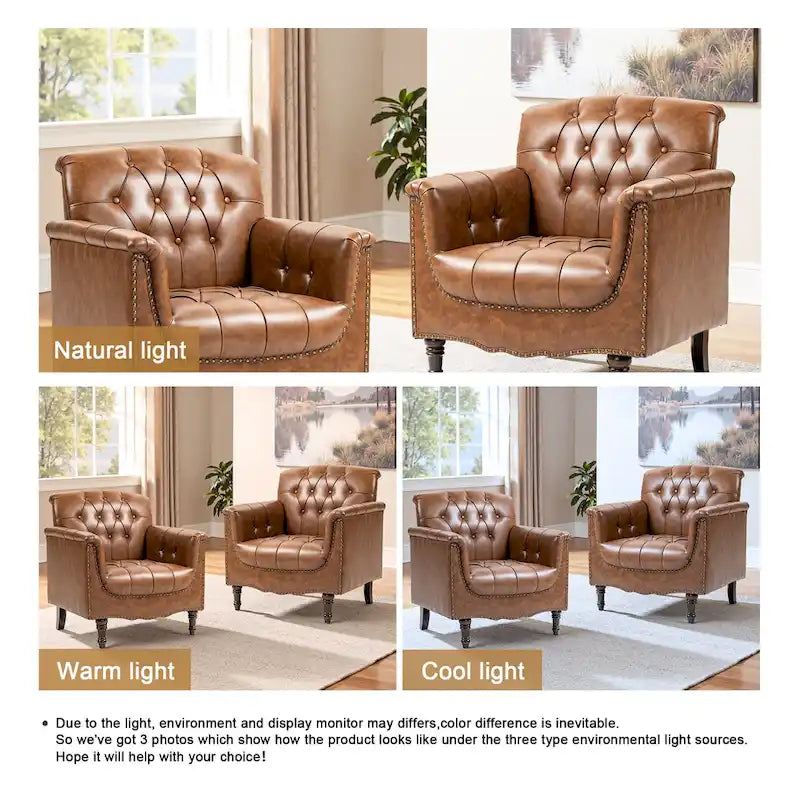 Lot de 2 fauteuils d'appoint capitonnés en cuir végétalien, fauteuil avec clous décoratifs