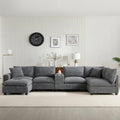 Canapé d'angle en chenille en U avec pouf, console, porte-gobelet, siège large, USB