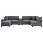Canapé d'angle en chenille en U avec pouf, console, porte-gobelet, siège large, USB