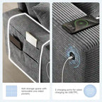 Canapé d'angle en chenille en U avec pouf, console, porte-gobelet, siège large, USB