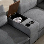 Canapé d'angle en chenille en U avec pouf, console, porte-gobelet, siège large, USB