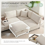 Canapé d'angle en chenille en U avec pouf, console, porte-gobelet, siège large, USB