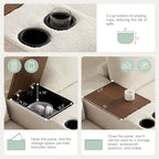 Canapé d'angle en chenille en U avec pouf, console, porte-gobelet, siège large, USB