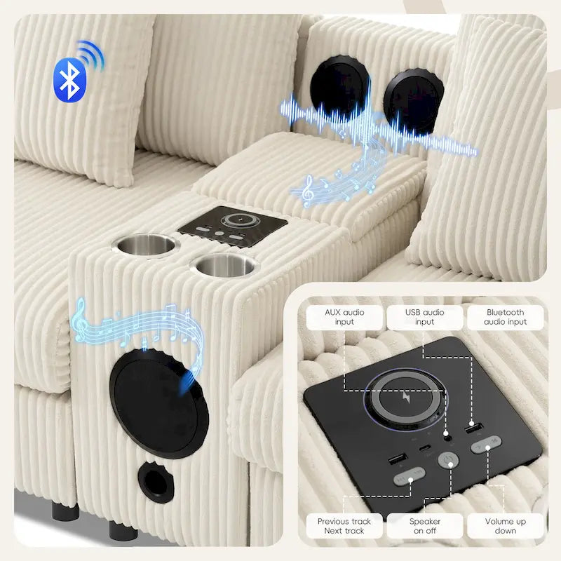 Canapé d'angle en velours côtelé avec haut-parleurs Bluetooth, canapé en L
