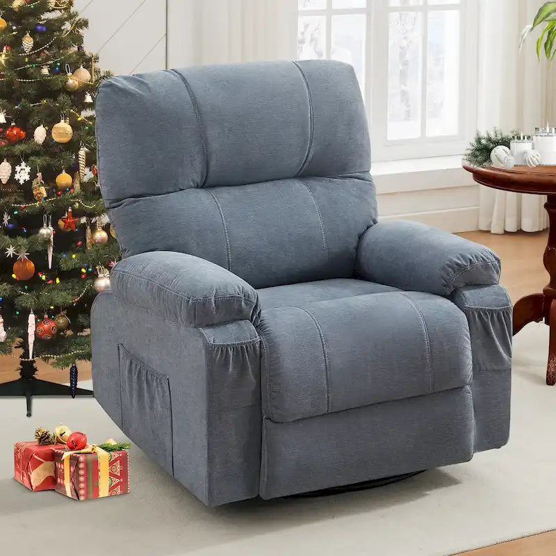 Fauteuil inclinable manuel pivotant à 360° en tissu avec repose-pieds escamotable et poches latérales
