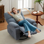 Fauteuil inclinable manuel pivotant à 360° en tissu avec repose-pieds escamotable et poches latérales