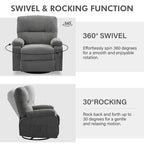 Fauteuil inclinable manuel pivotant à 360° en tissu avec repose-pieds escamotable et poches latérales