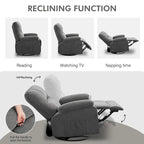 Fauteuil inclinable manuel pivotant à 360° en tissu avec repose-pieds escamotable et poches latérales